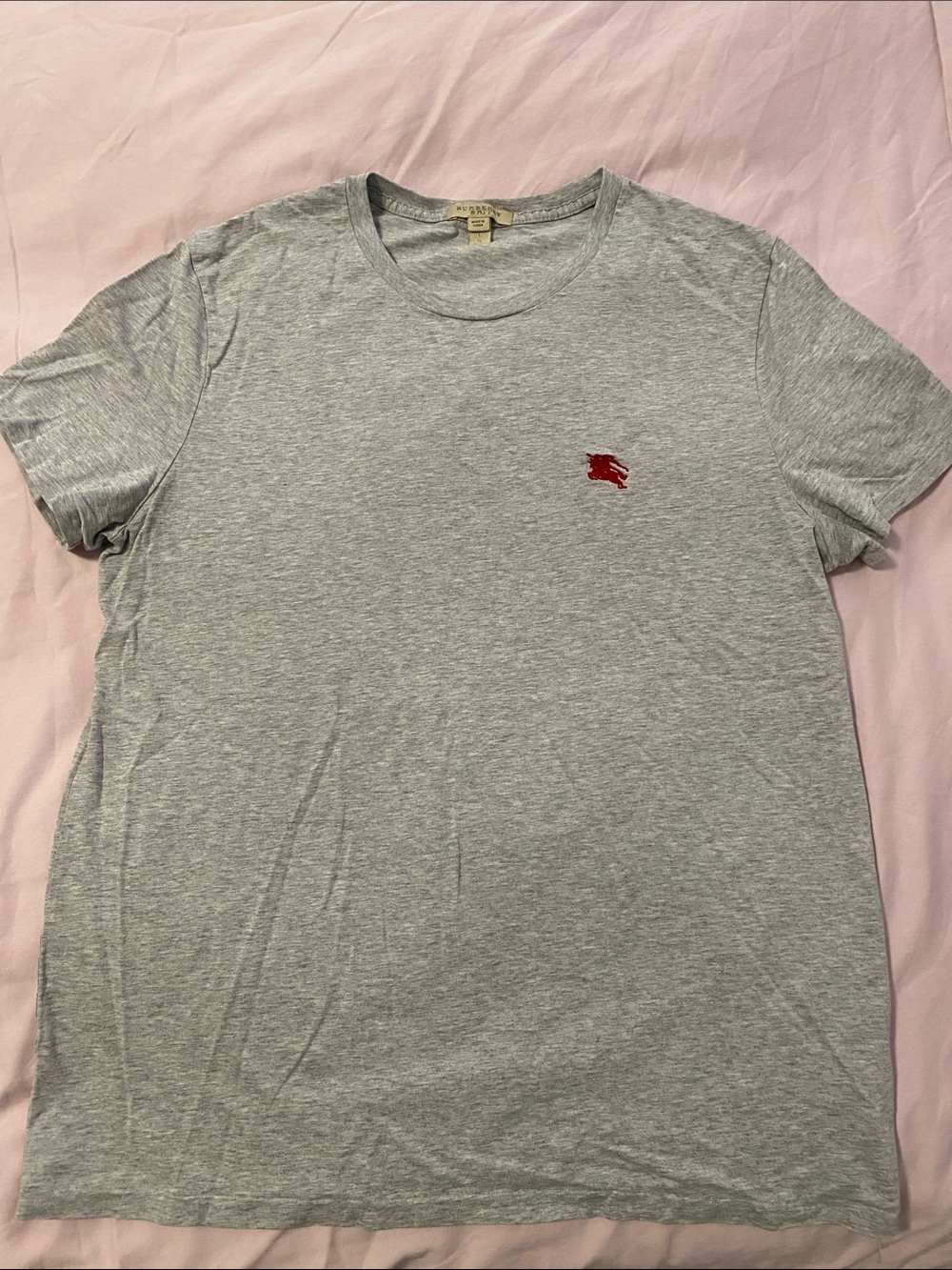 Burberry Light Gray Short Sleeve Tee with Red Chest Emblem